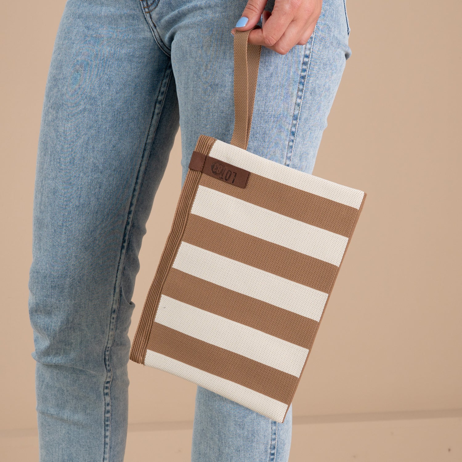 Clutch - Toilettas Billie | Strepen Beige-Kaki