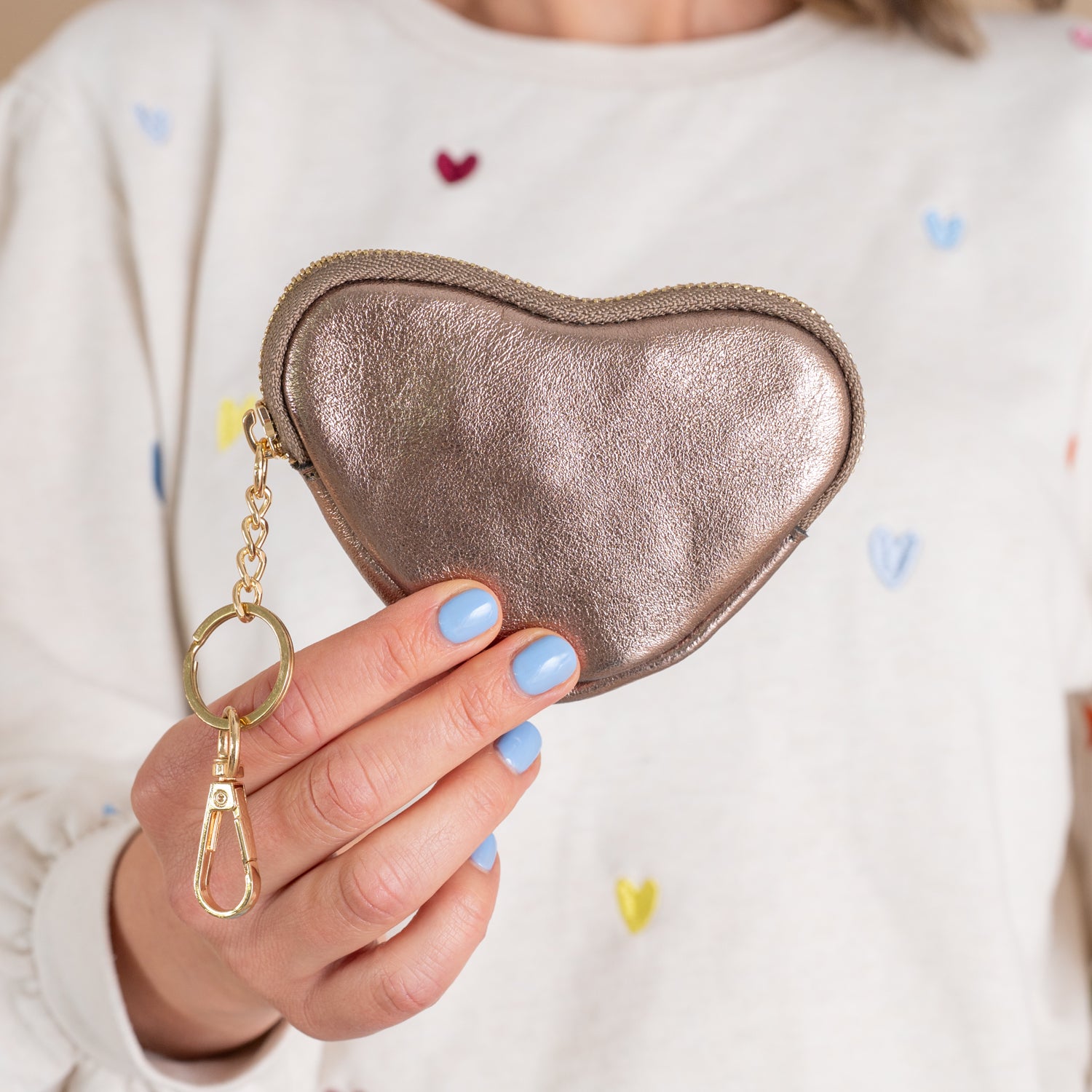 Hart Portemonneetje / Sleutelhanger | Taupe Metallic