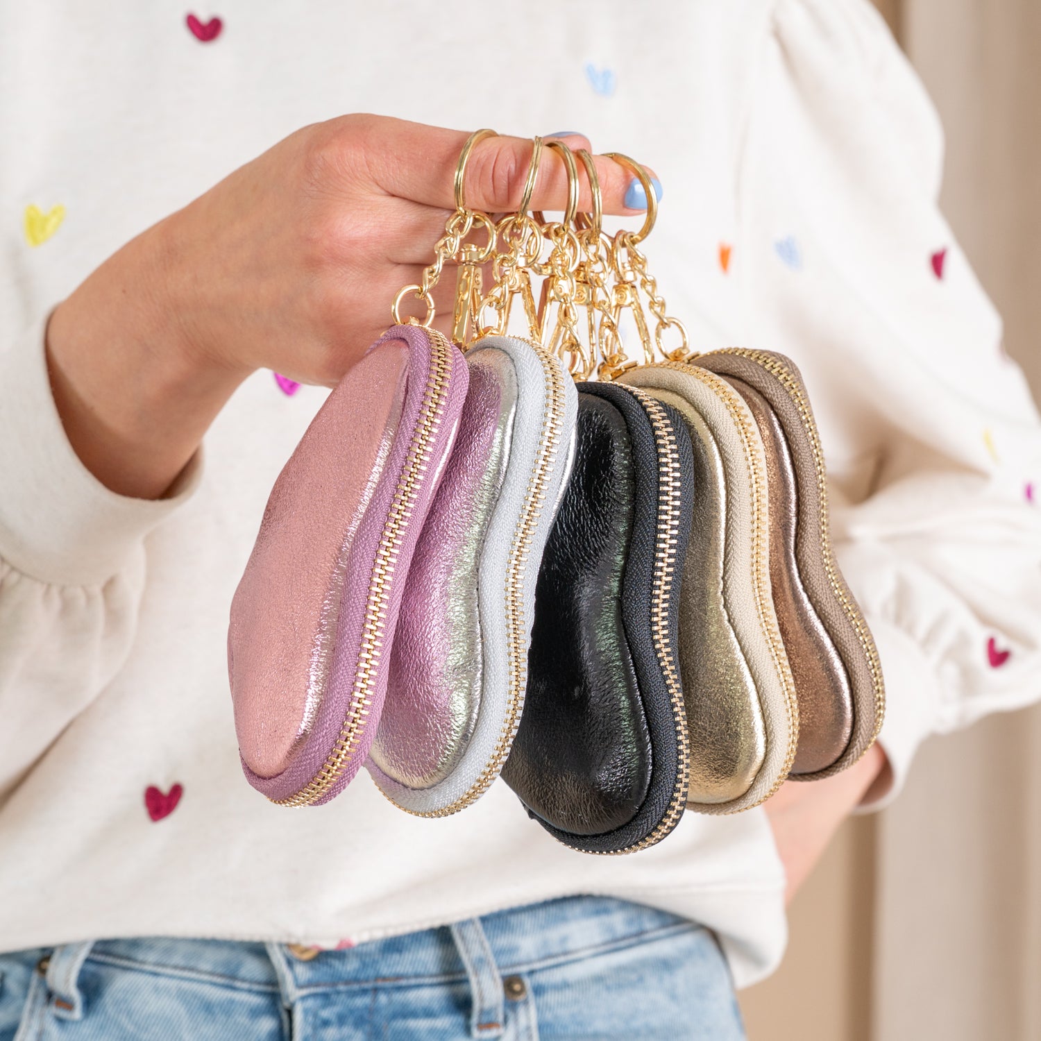 Hart Portemonneetje / Sleutelhanger | Roze Metallic