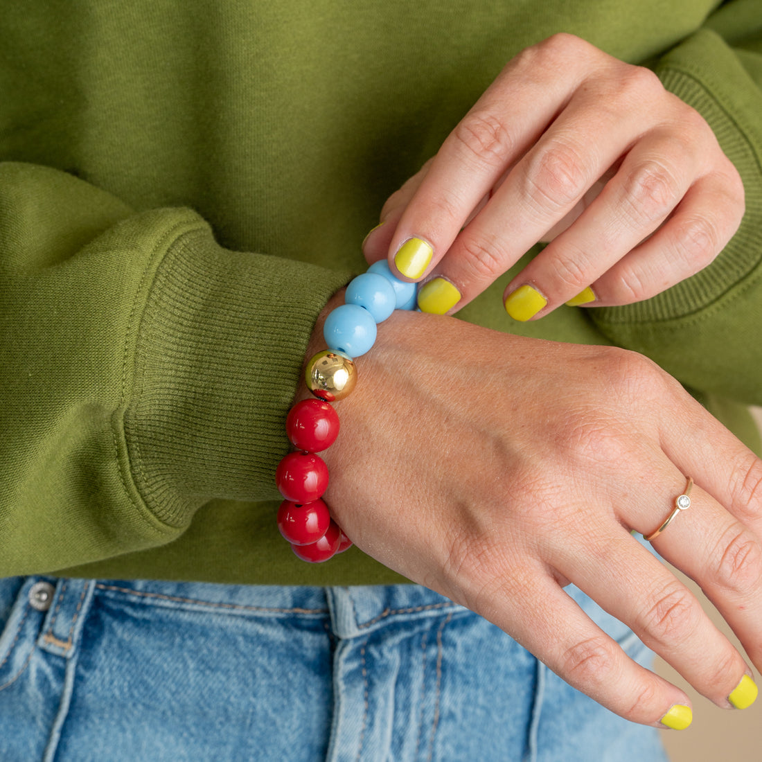 Bold Beads Armband Two Tone | Sky & Cherry - 14 mm