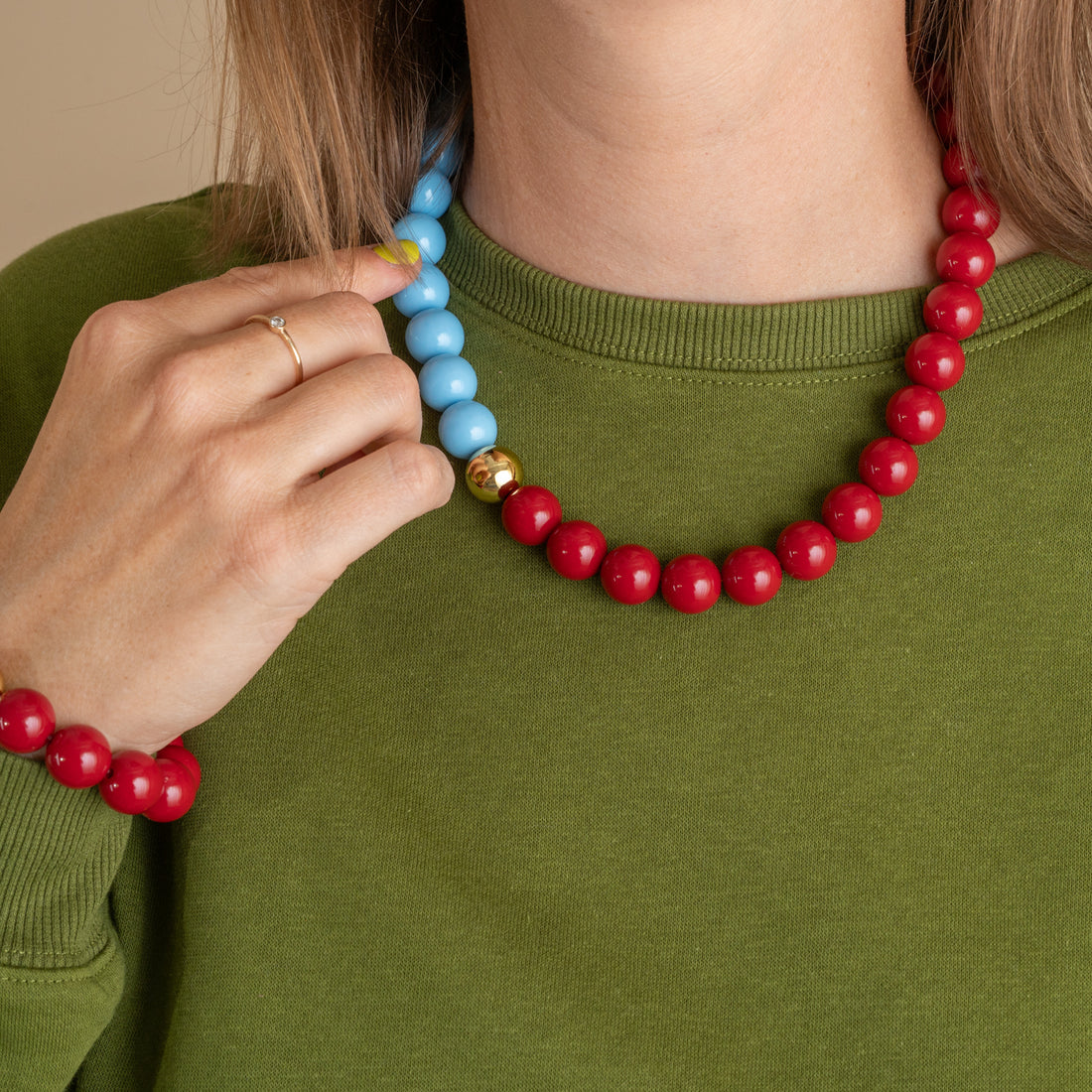 Bold Beads Ketting Two Tone | Sky & Cherry - 14 mm