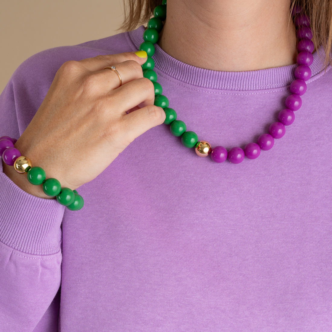 Bold Beads Ketting Two Tone | Spruce & Plum Purple - 14 mm