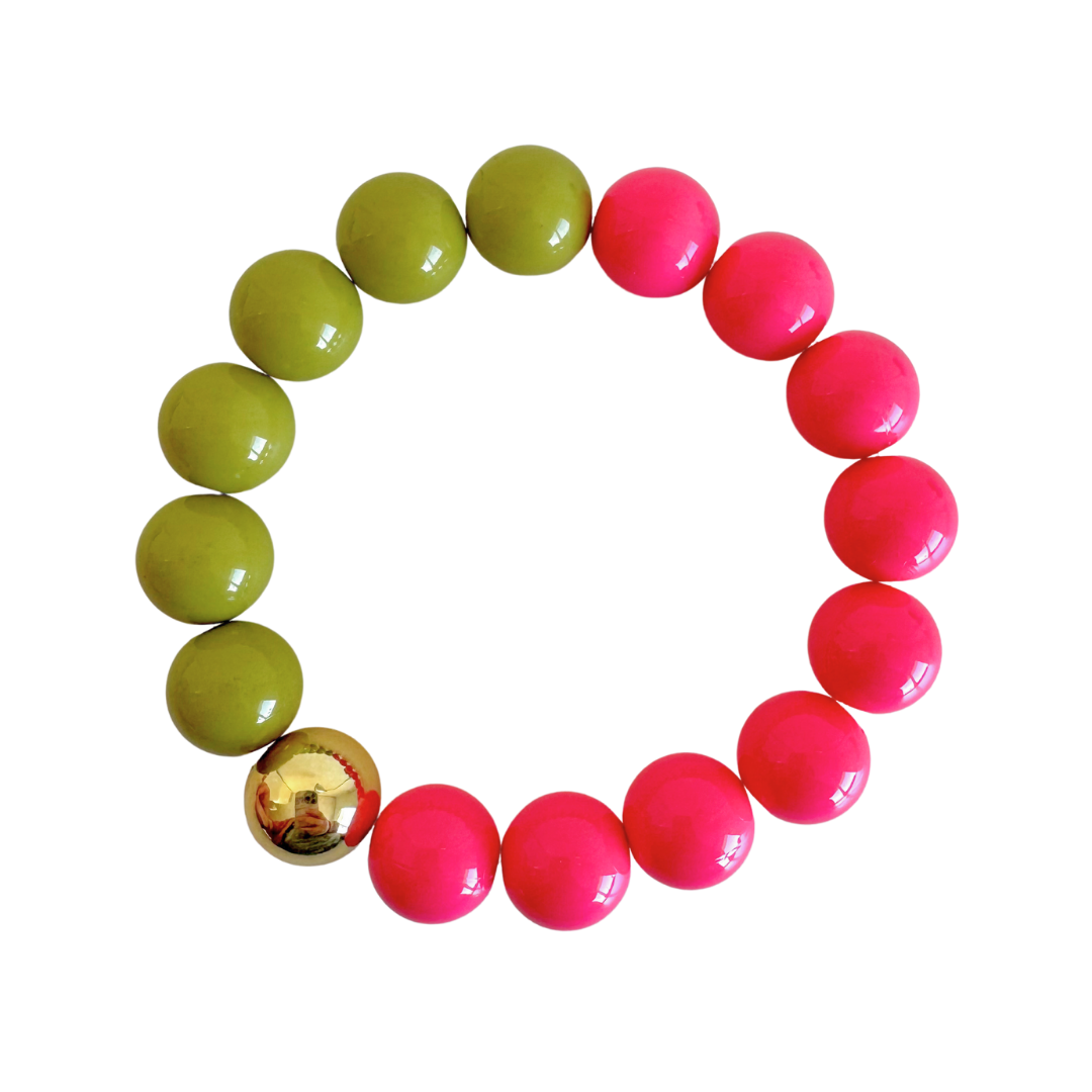 Bold Beads Armband Two Tone | Olive & Raspberry - 14 mm
