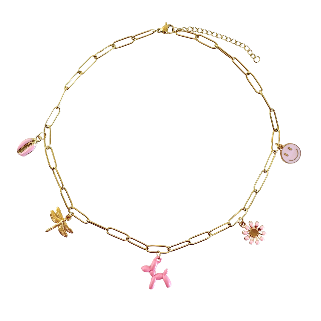 Schakelketting met bedels | Balloondog Pink