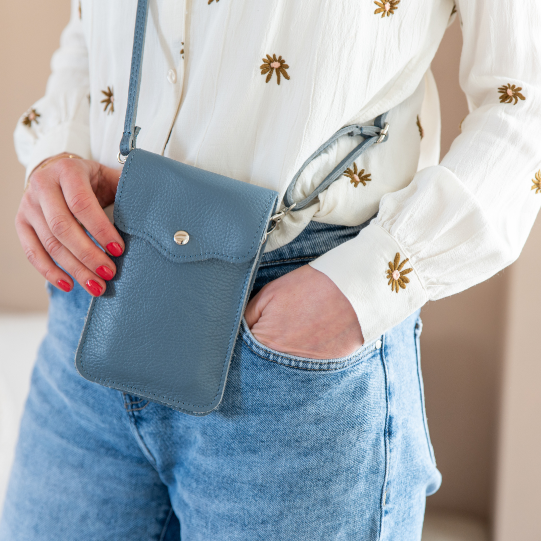Telefoontasje Maike (leer) 2 vakken | Jeans
