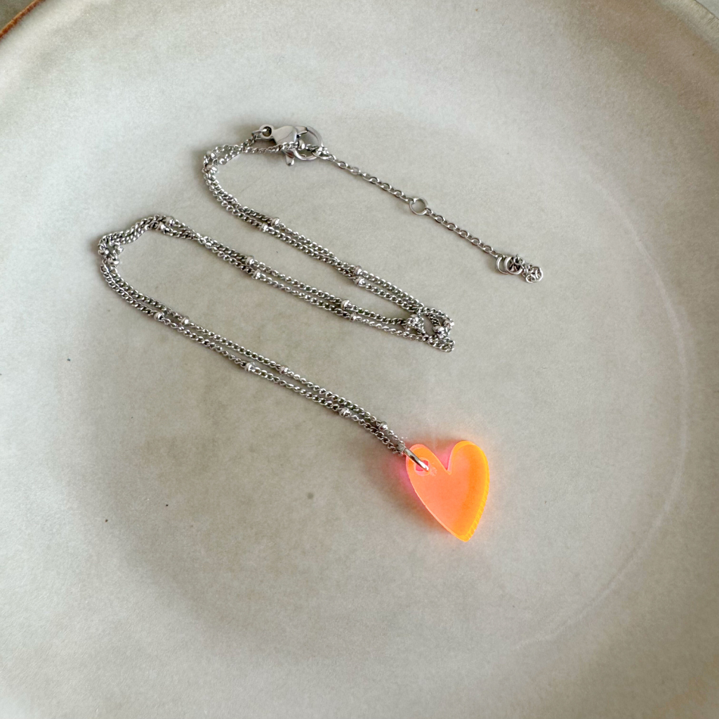 Ketting Lume Charms | Heart Neon Orange Silver