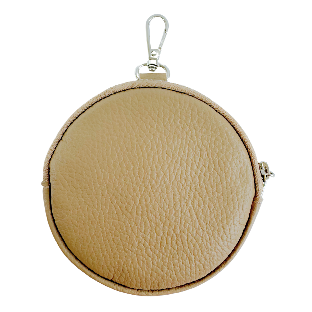 Rond Lederen portemonneetje | Licht Taupe