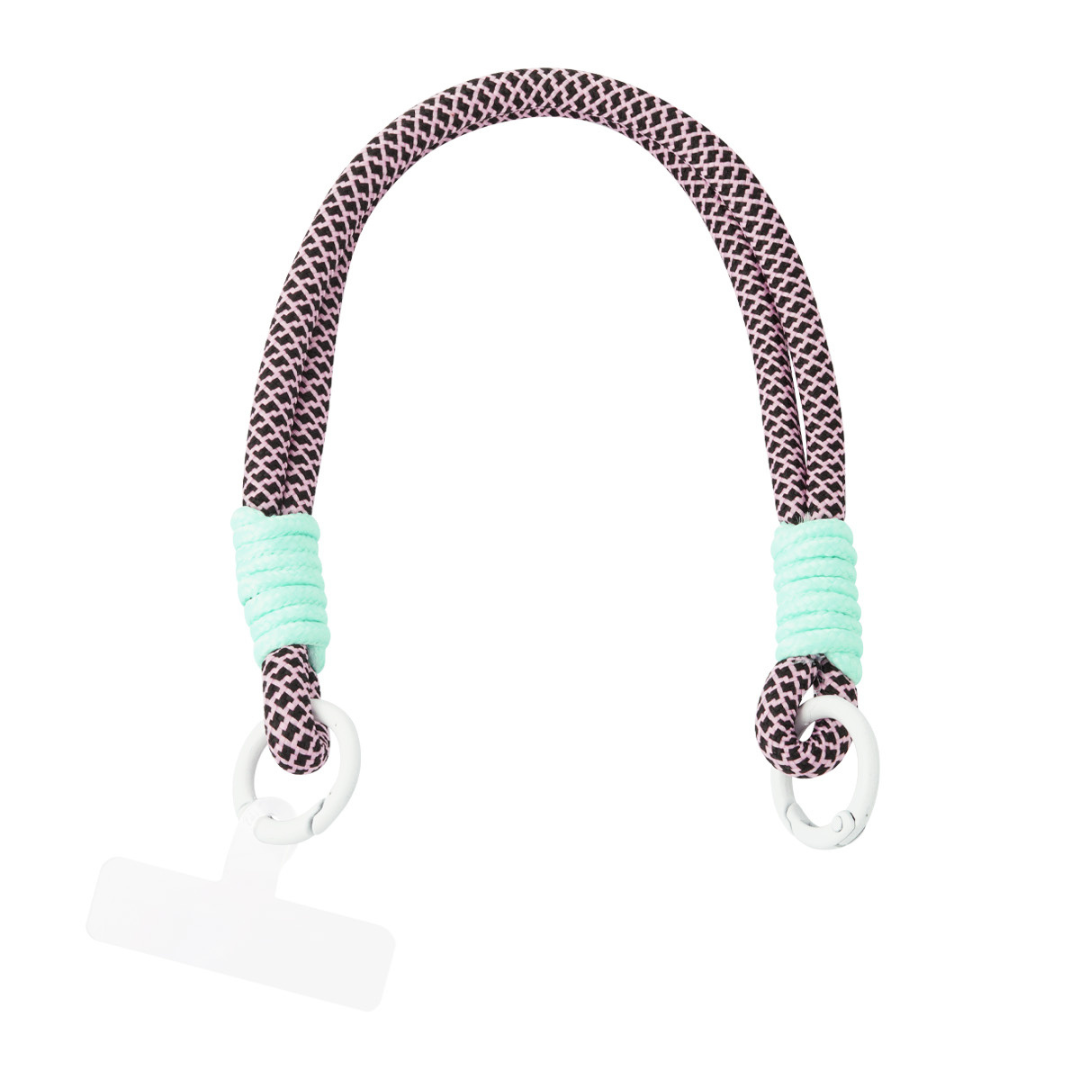 Telefoonkoord Kort | Zwart-Lichtroze-Turquoise