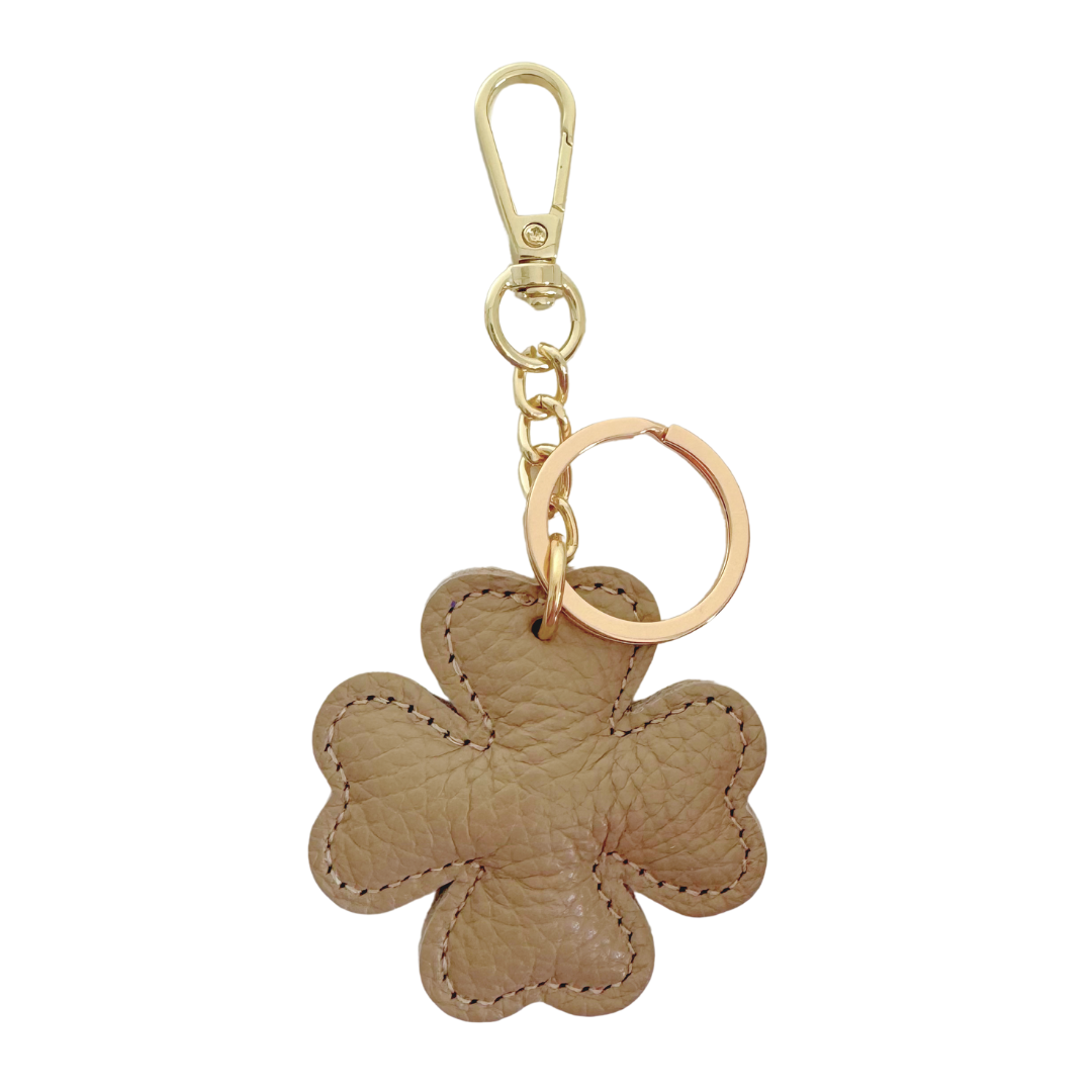 Sleutelhanger Klaver Leer | Licht Taupe