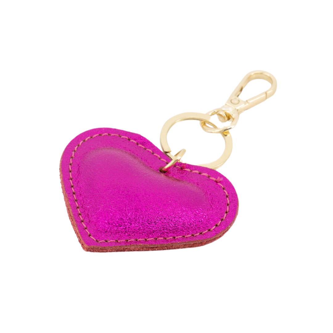 Sleutelhanger Hart Leer | Fuchsia Metallic