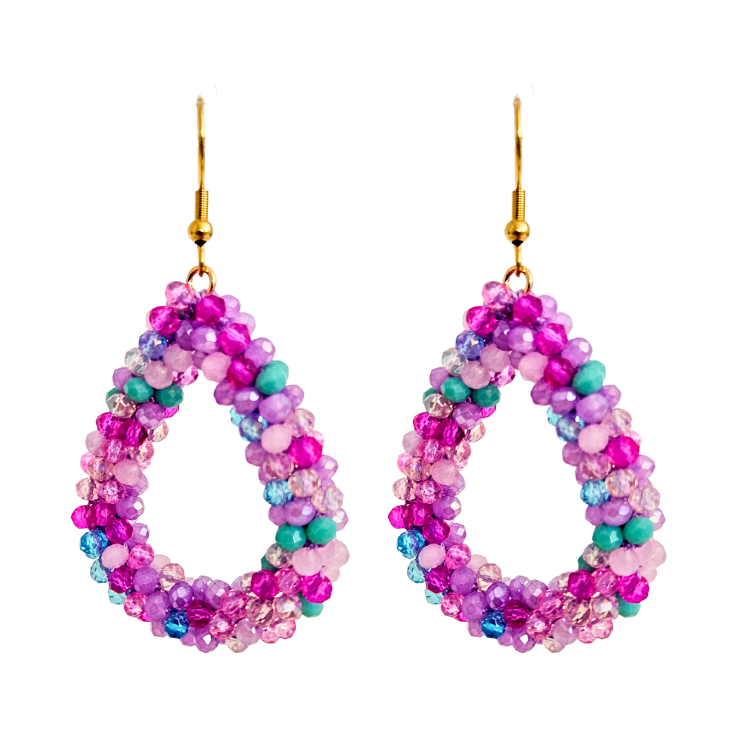Oorbellen Druppel Facet | Pink-Purple Mix