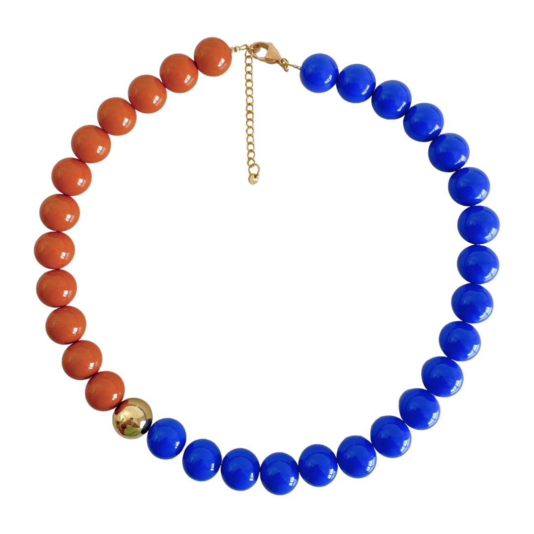 Bold Beads Ketting Two Tone | Cinnamon & Kobalt - 14 mm