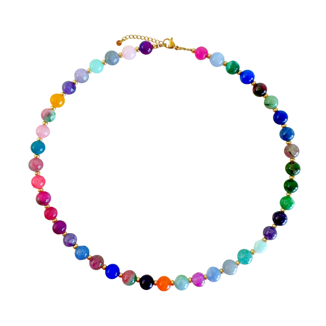 Halskette Perlen Kobalt-Fuchsia-Grün