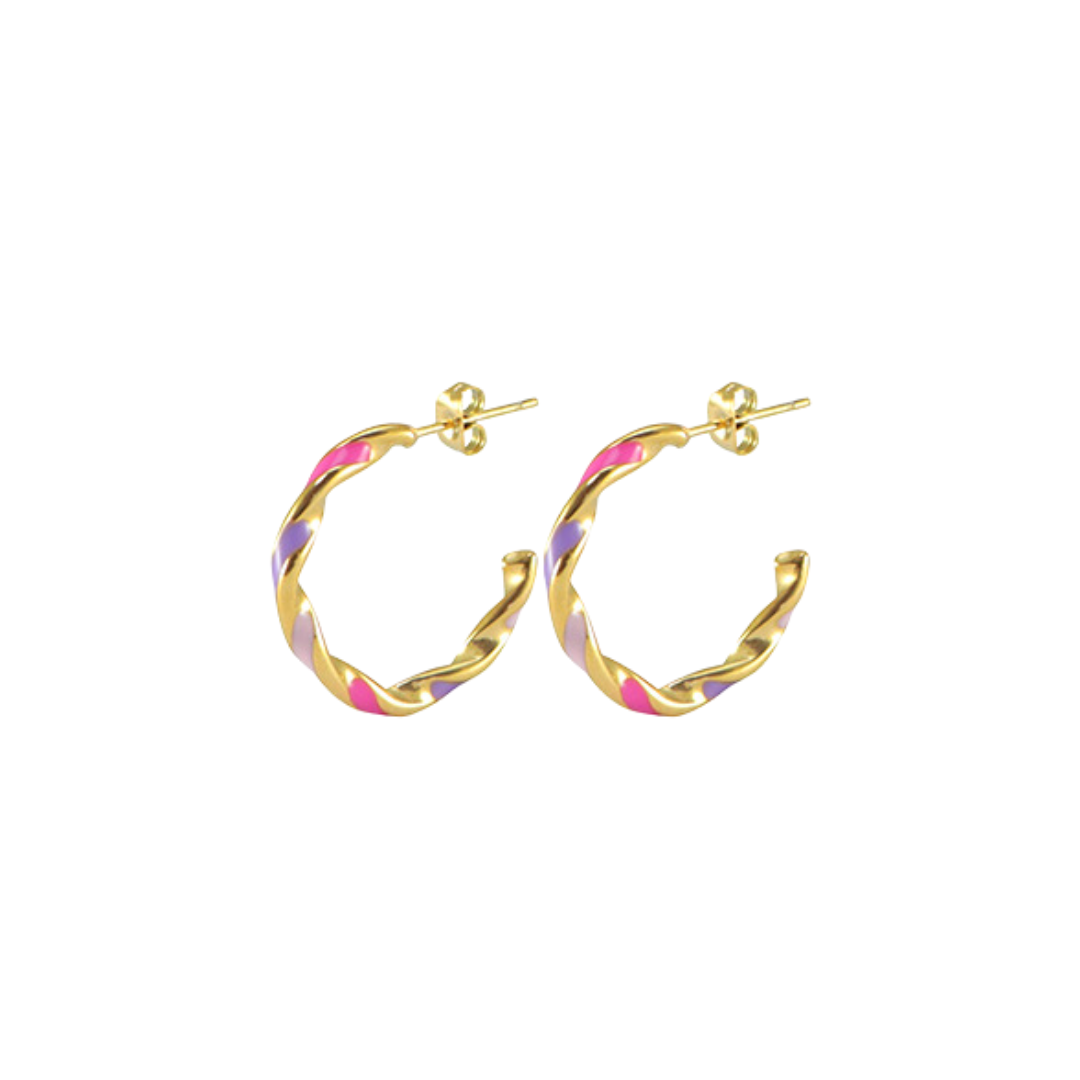 Oorbellen Twister Lila-Pink Goud