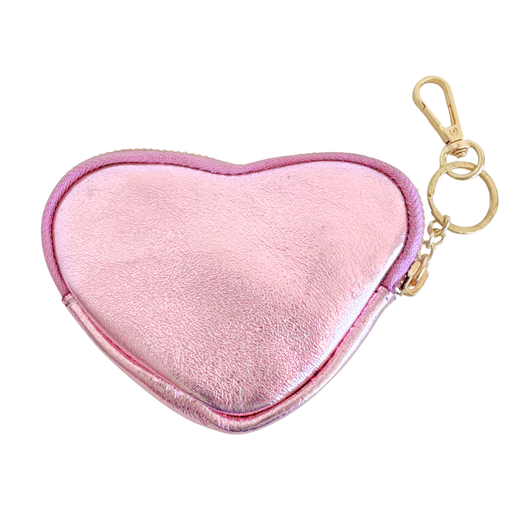 Hart Portemonneetje / Sleutelhanger | Roze Metallic
