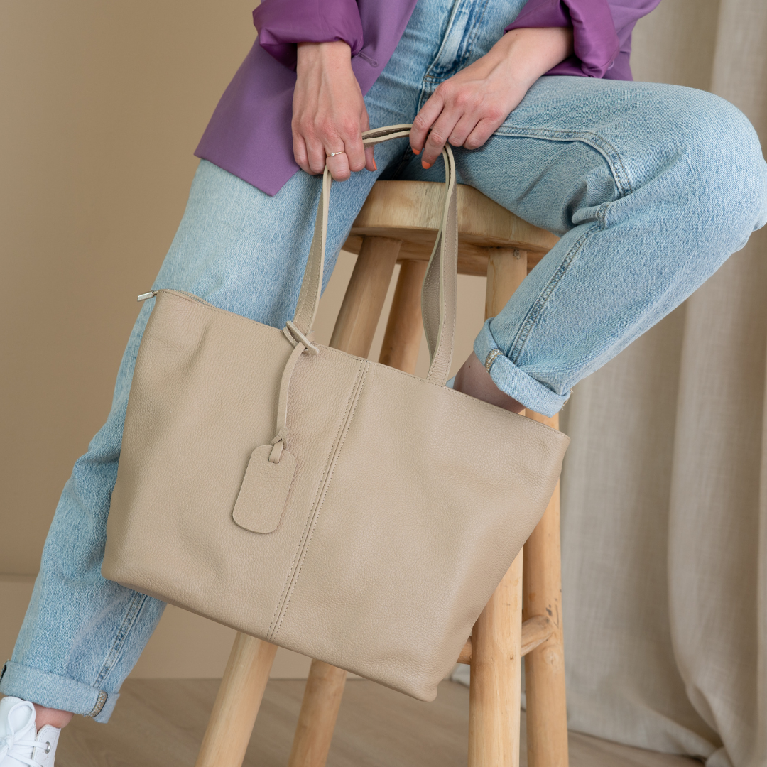 Leder Shopper Diede | Helles Taupe