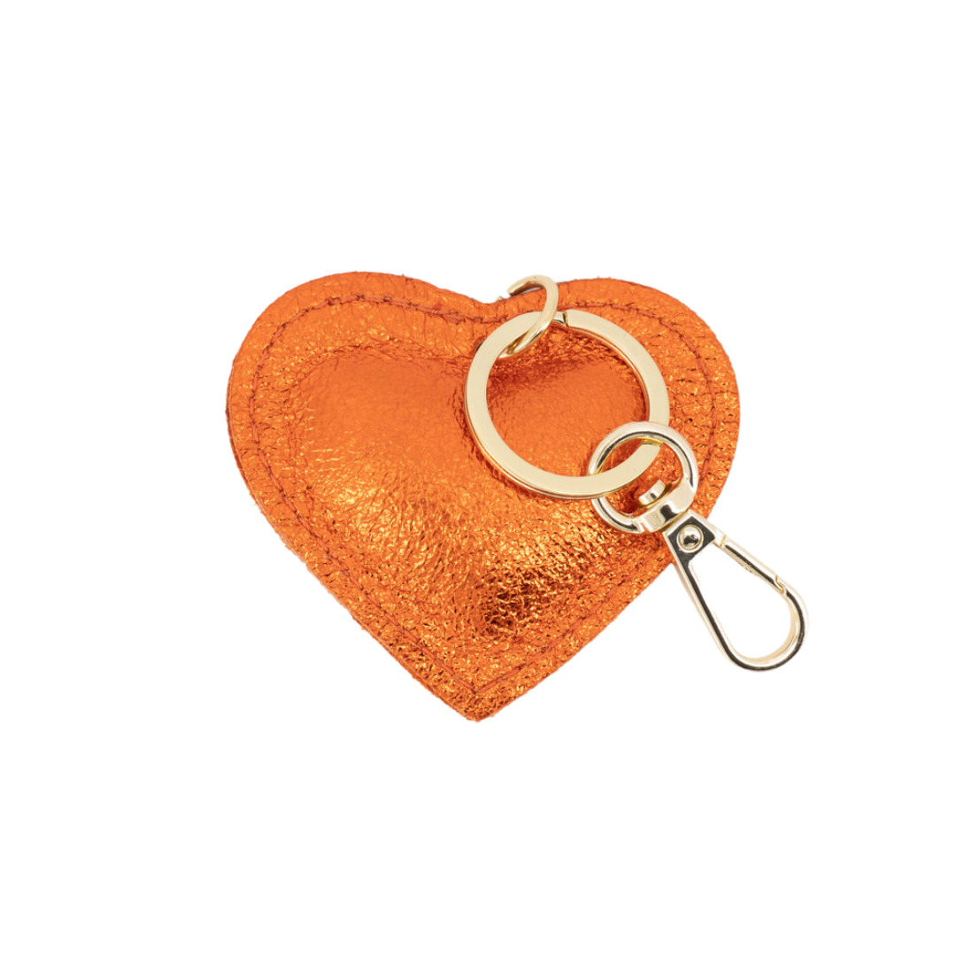 Sleutelhanger Hart Leer | Oranje Metallic