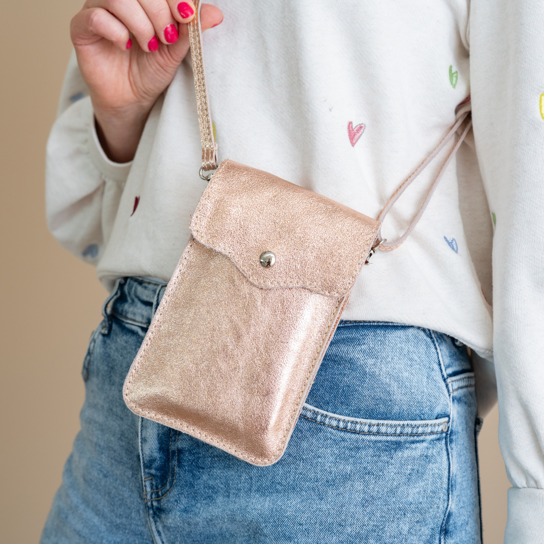 Handytasche Maike (Leder) 2 Fächer | Rosé Metallic
