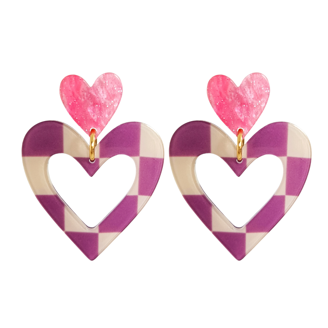 Ohrringe Herzen | Rosa - Lila - Elfenbein