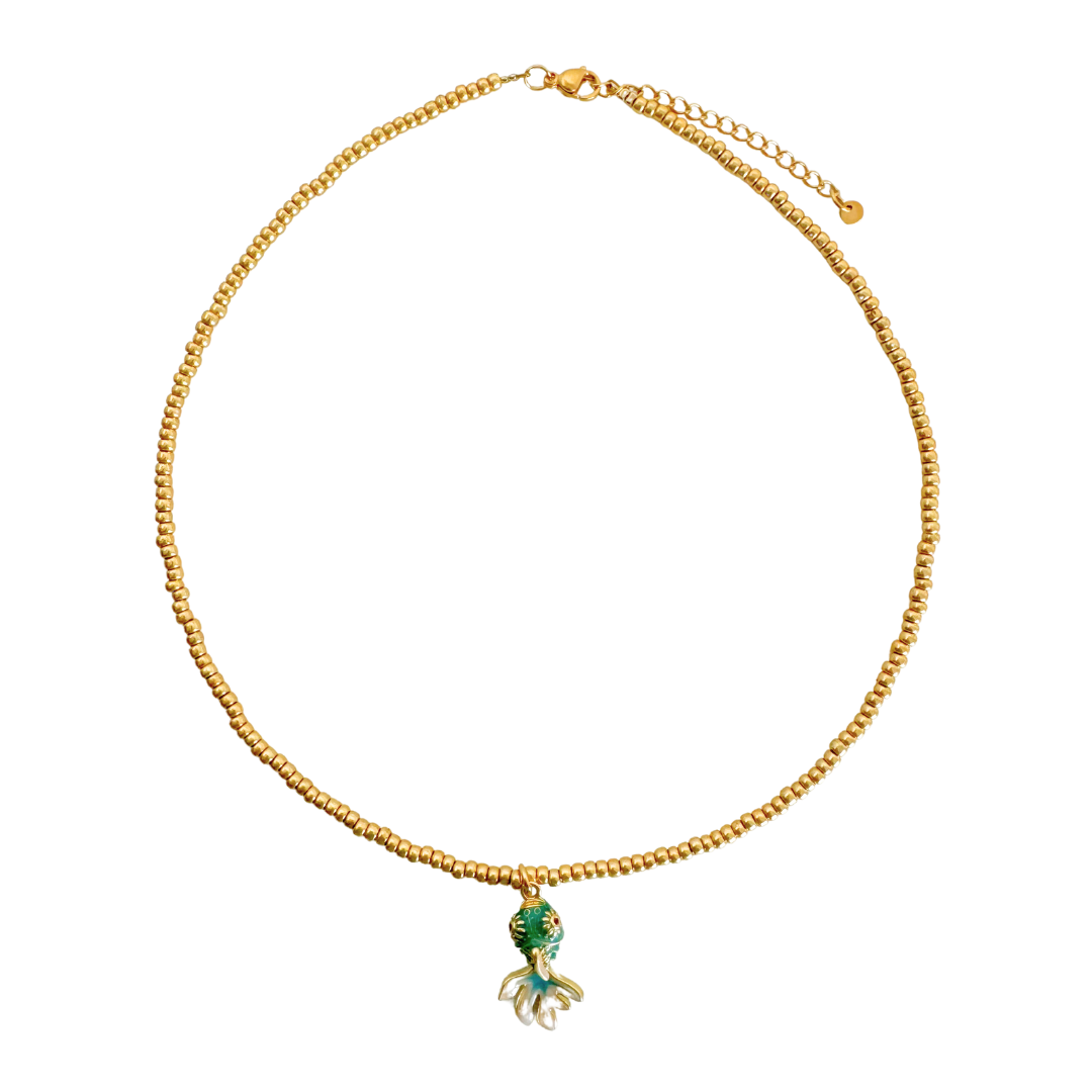 Halskette Perlen Kobalt-Fuchsia-Grün