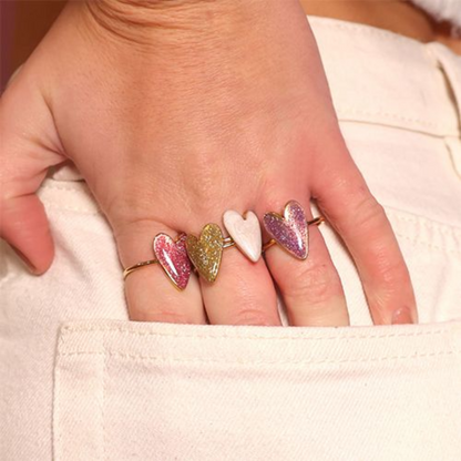Ring Hart | Glitter Roze Zilver