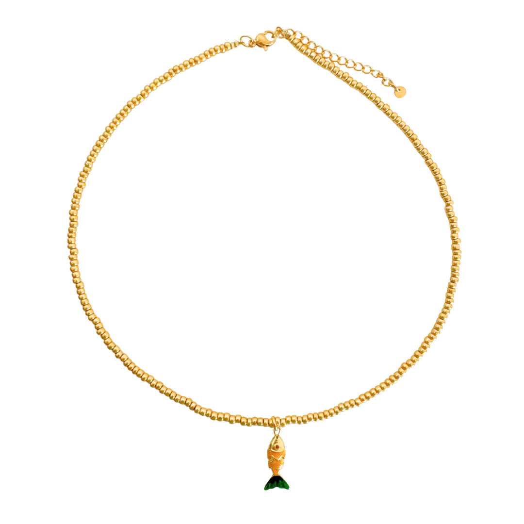 Halskette Perlen Kobalt-Fuchsia-Grün