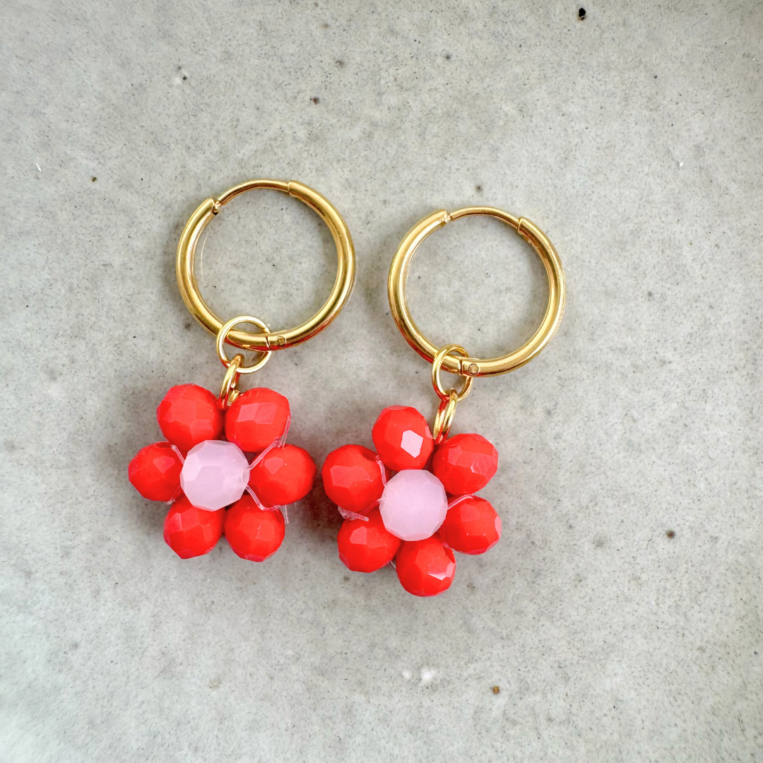 Single Oorbel Flower Red