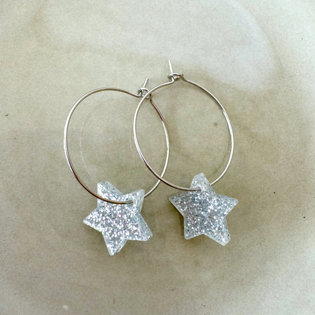 Oorbellen Hoops Lume Charms Festive | Stars - Silver