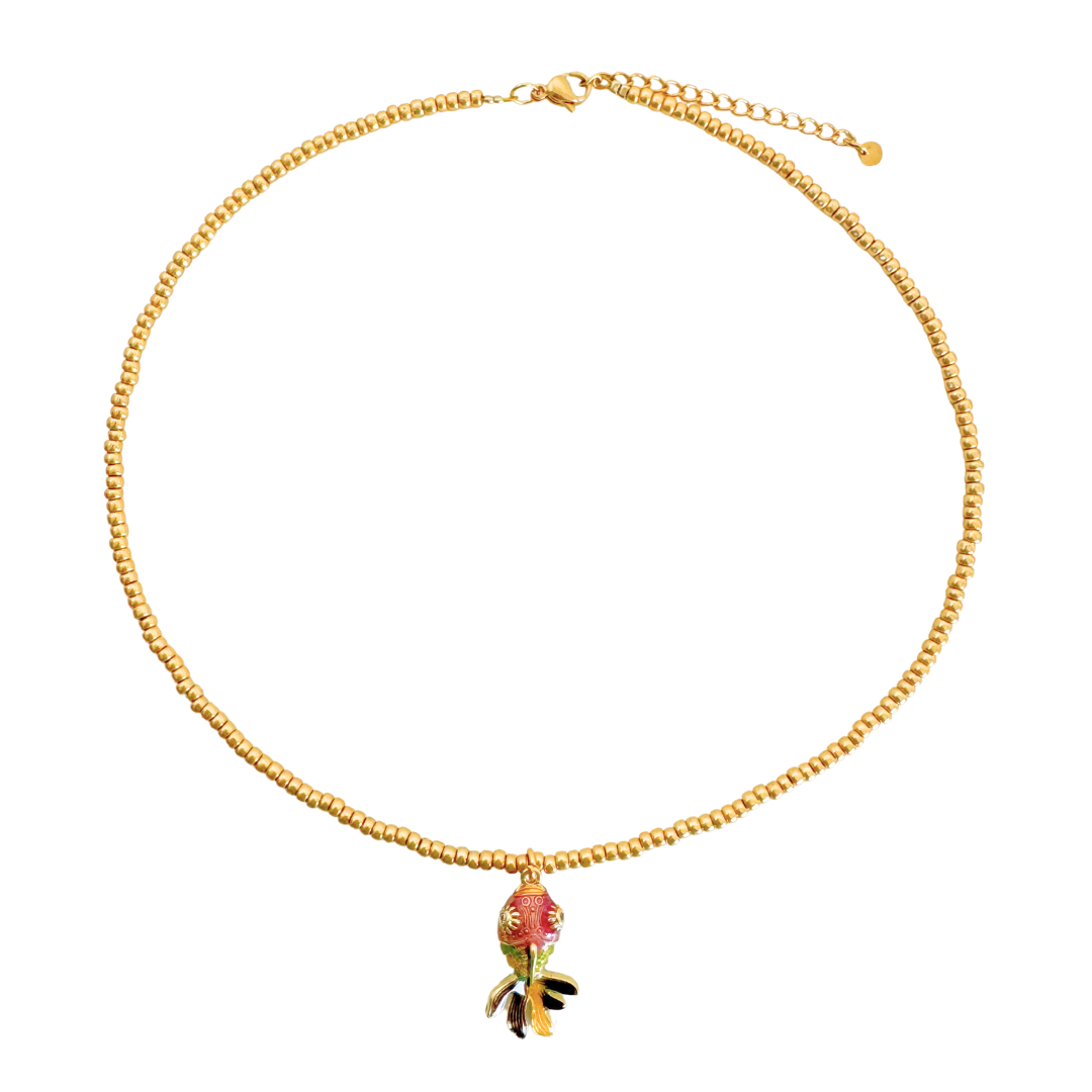 Halskette Perlen Kobalt-Fuchsia-Grün