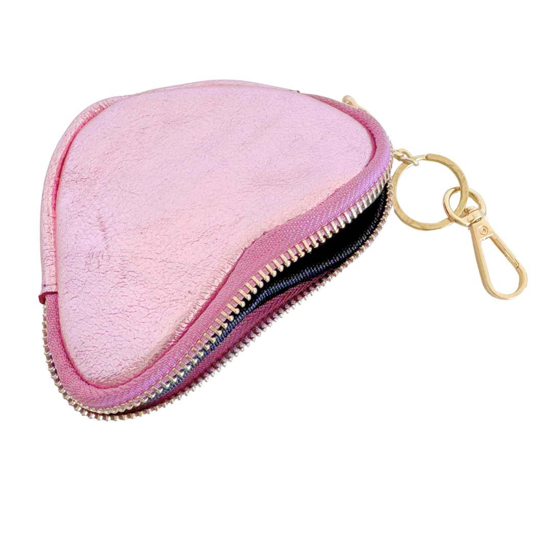 Hart Portemonneetje / Sleutelhanger | Roze Metallic