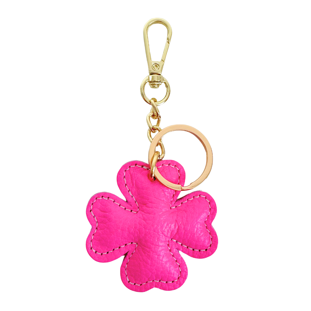 Sleutelhanger Klaver Leer | Neon Roze