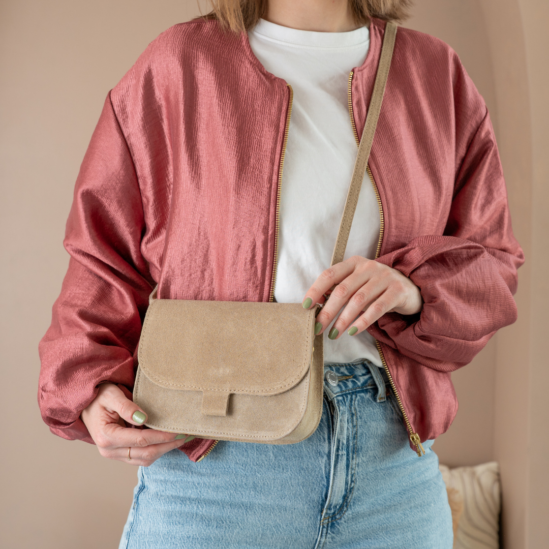 Shoulder bag Rimke Suede | Light Taupe