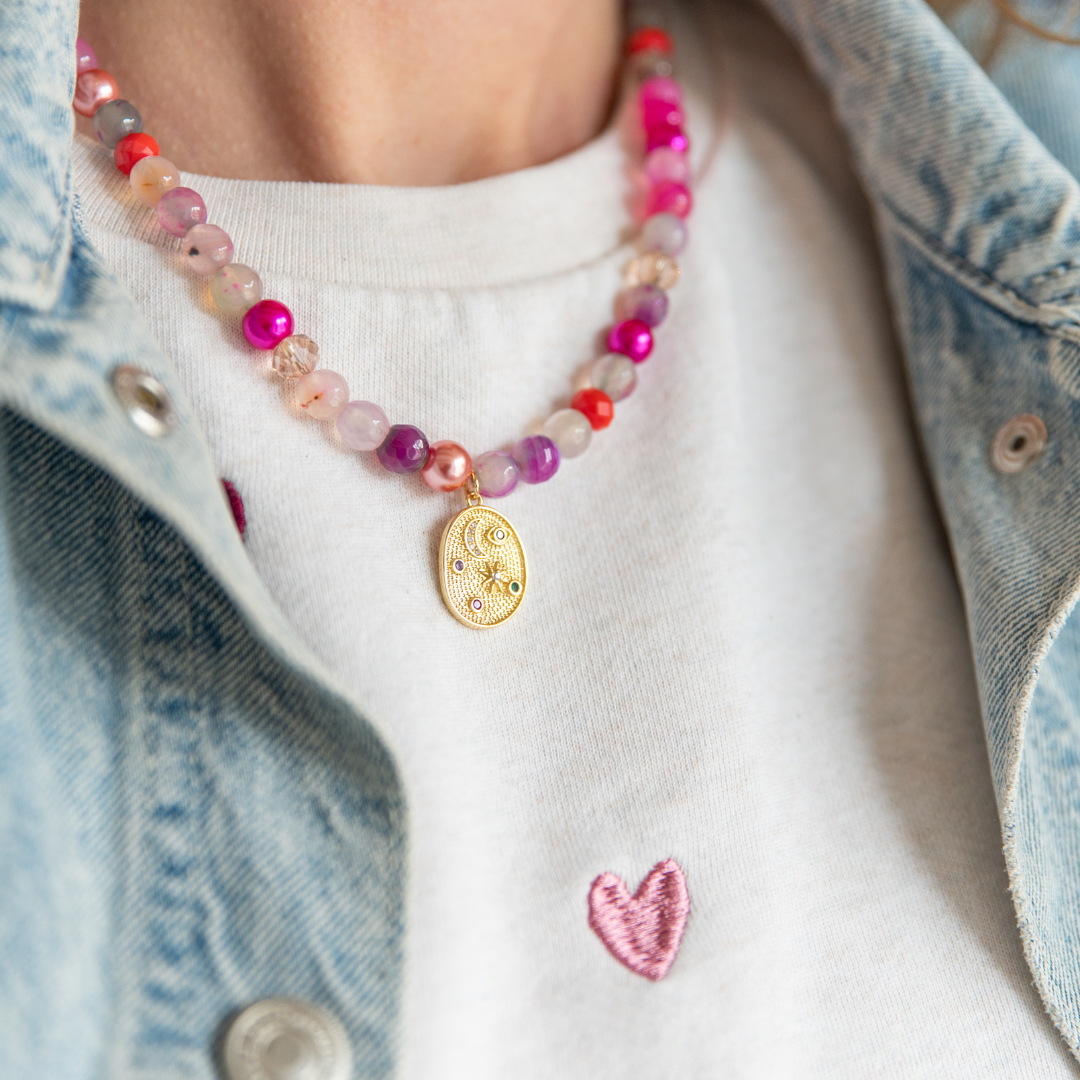 Necklace Beads Fuchsia Star & Moon
