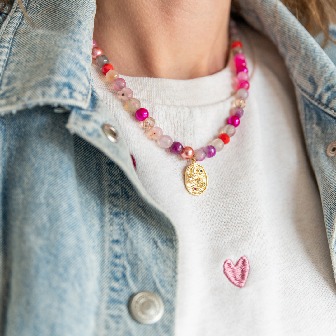 Necklace Beads Fuchsia Star & Moon