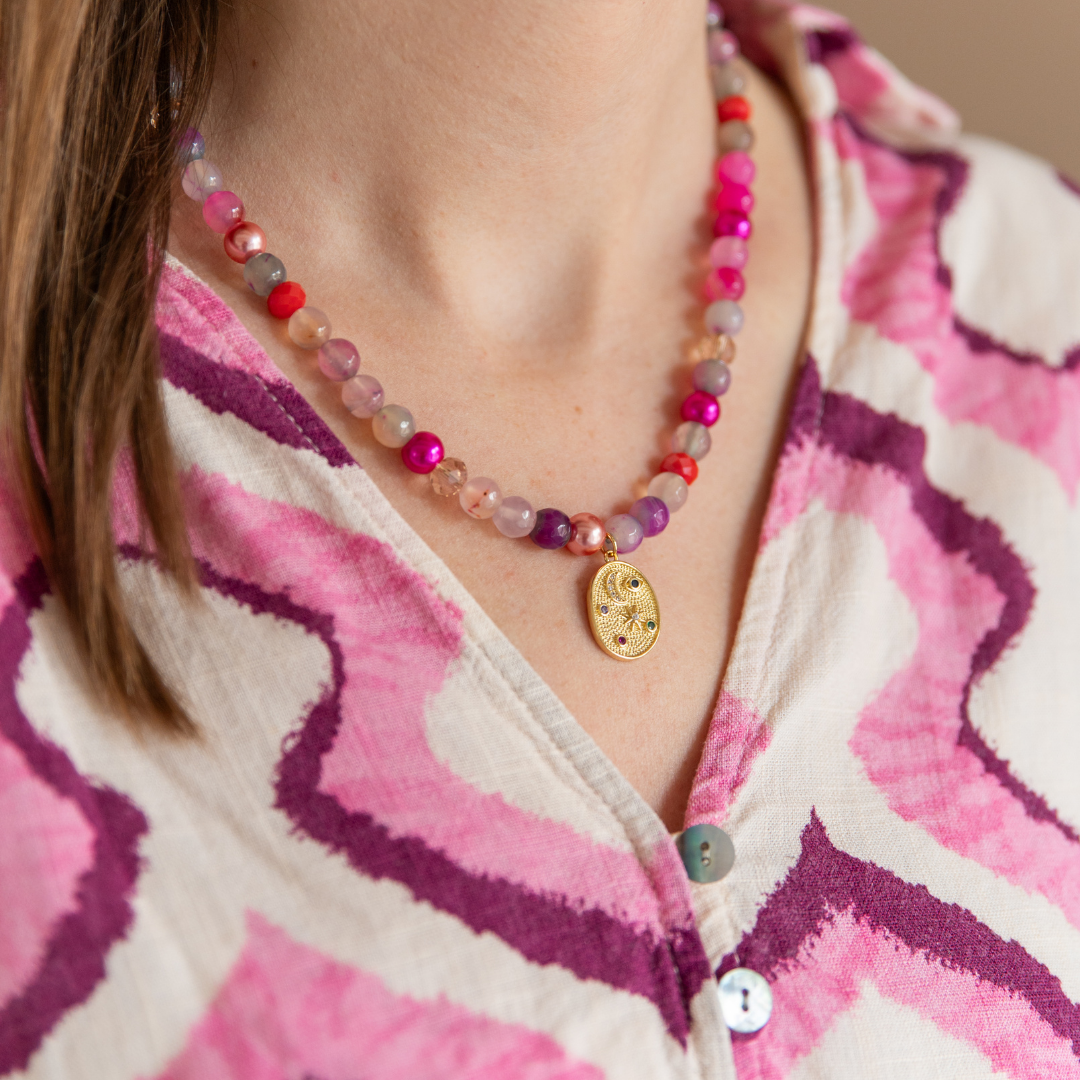 Necklace Beads Fuchsia Star & Moon