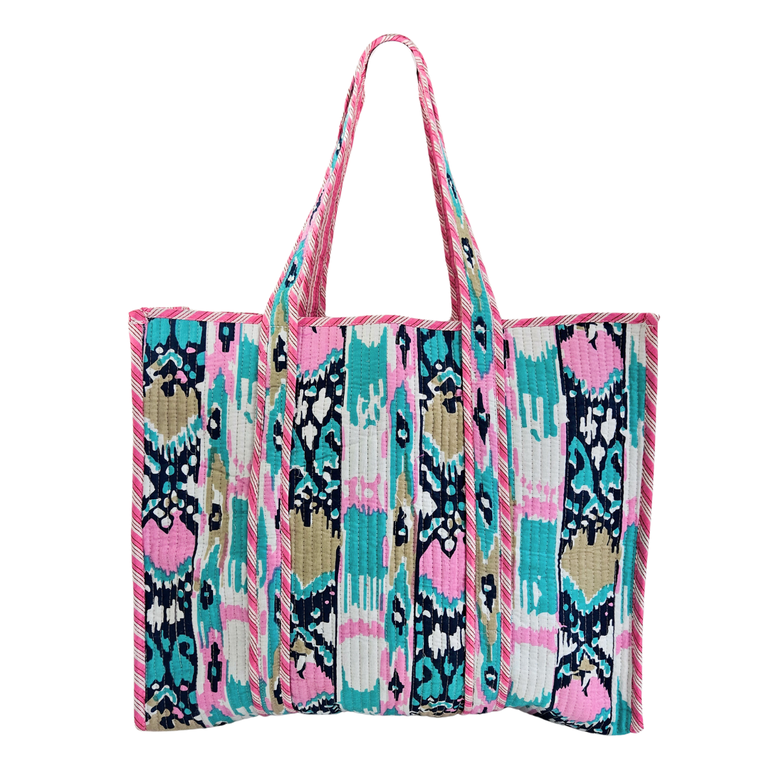 Tote Bag Veerle | Turquoise - Roze