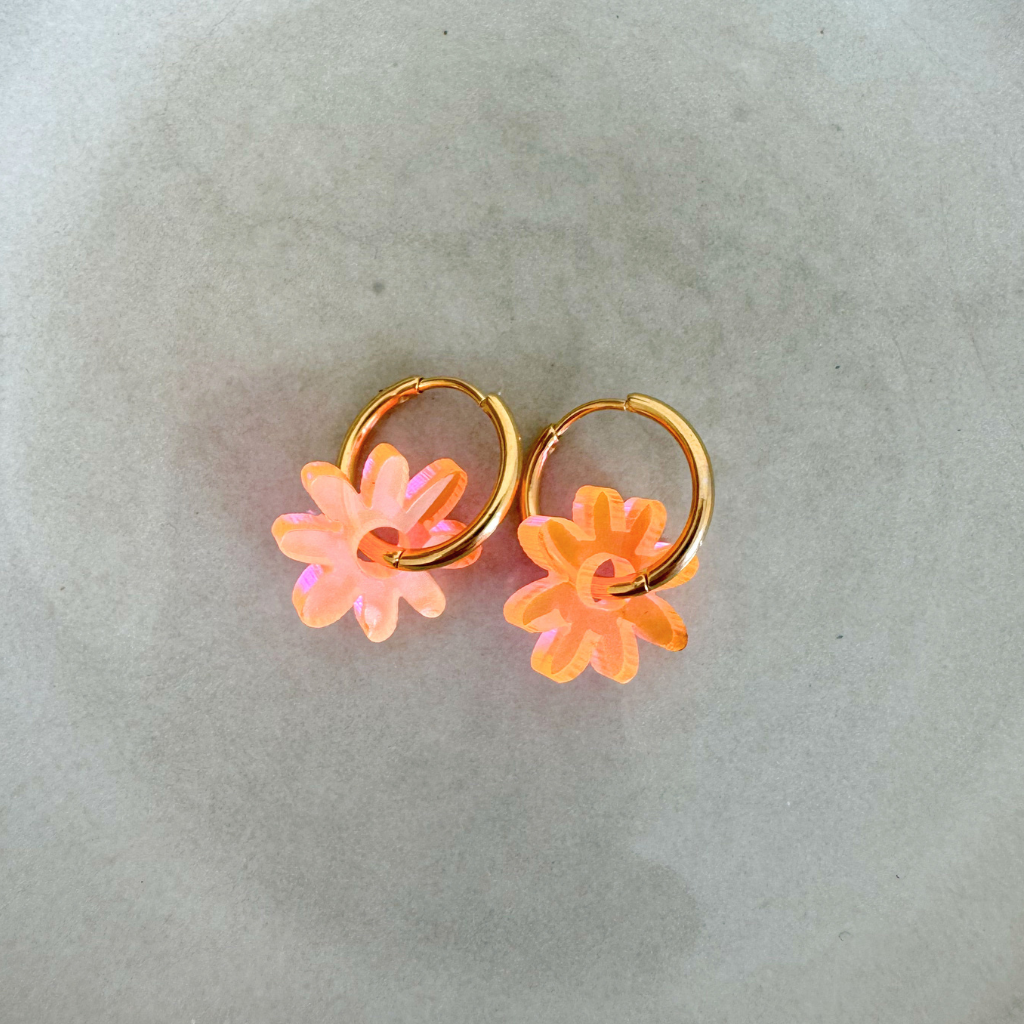 Oorbellen Hoops Lume Charms | Flower Neon Orange