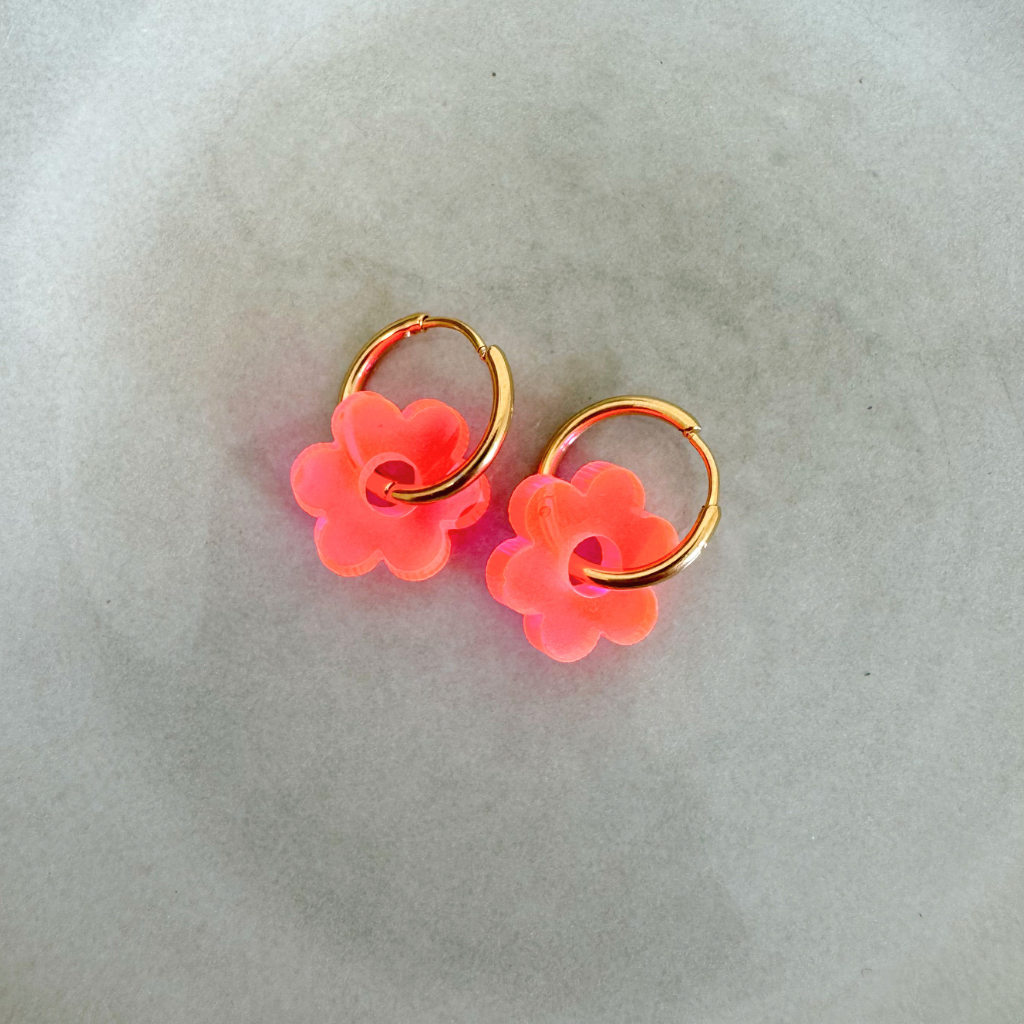 Oorbellen Hoops Lume Charms | Flower Neon Pink