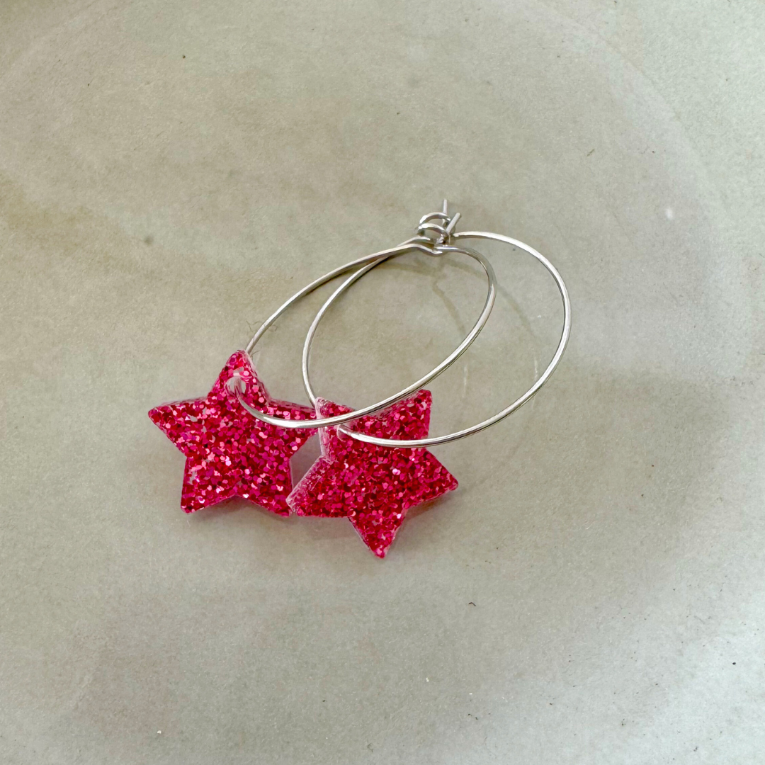 Oorbellen Hoops Lume Charms Festive | Stars - Magenta