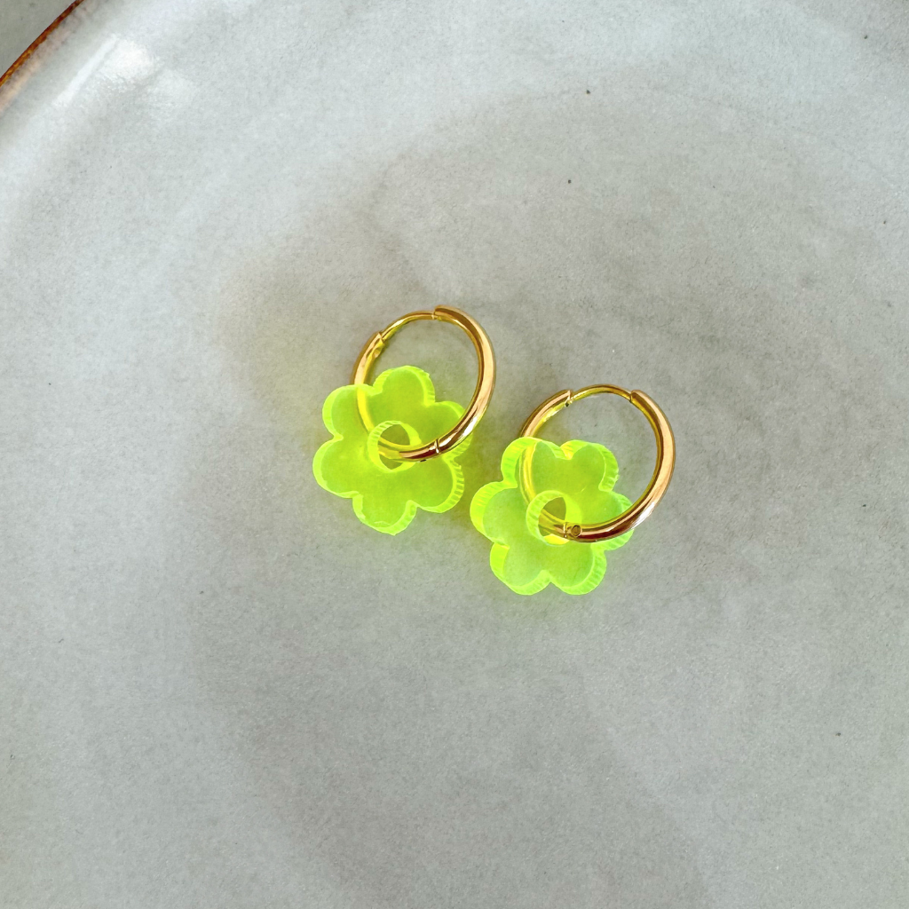 Oorbellen Hoops Lume Charms | Flower Neon Yellow