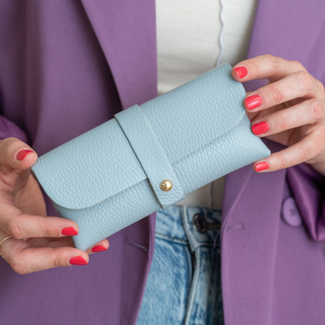 Brillenetui Leder Licht Jeans