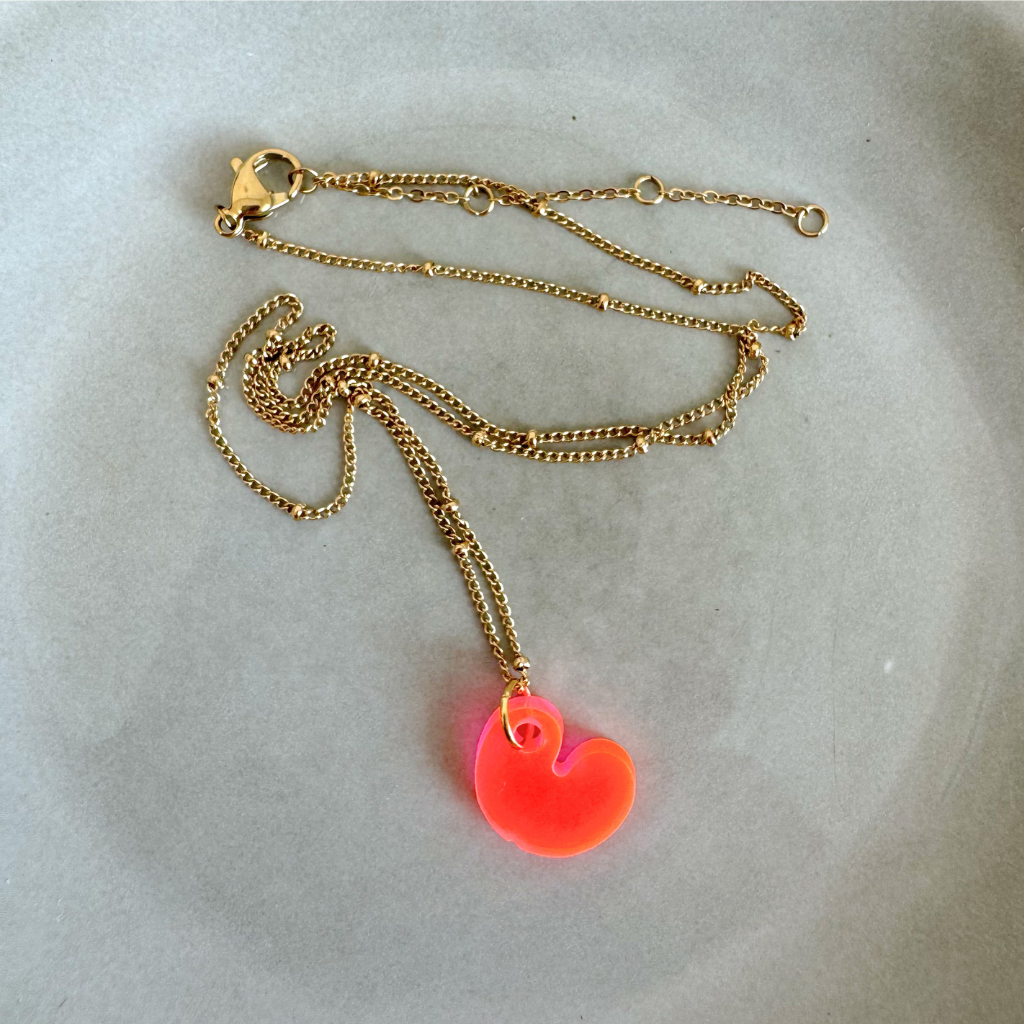 Ketting Lume Charms | Pompeblêdsje Neon Pink Goud