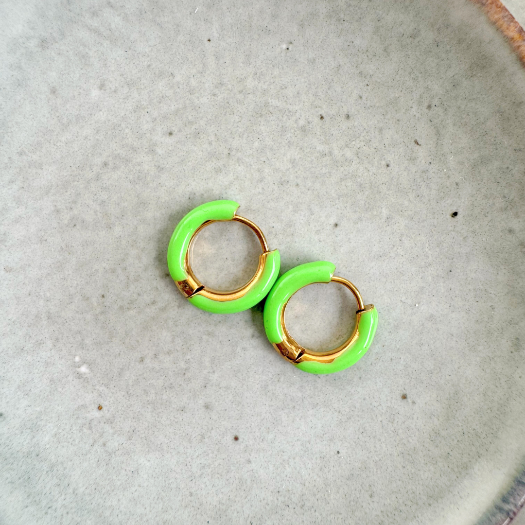 Earrings Creoles Enamel | Apple Green