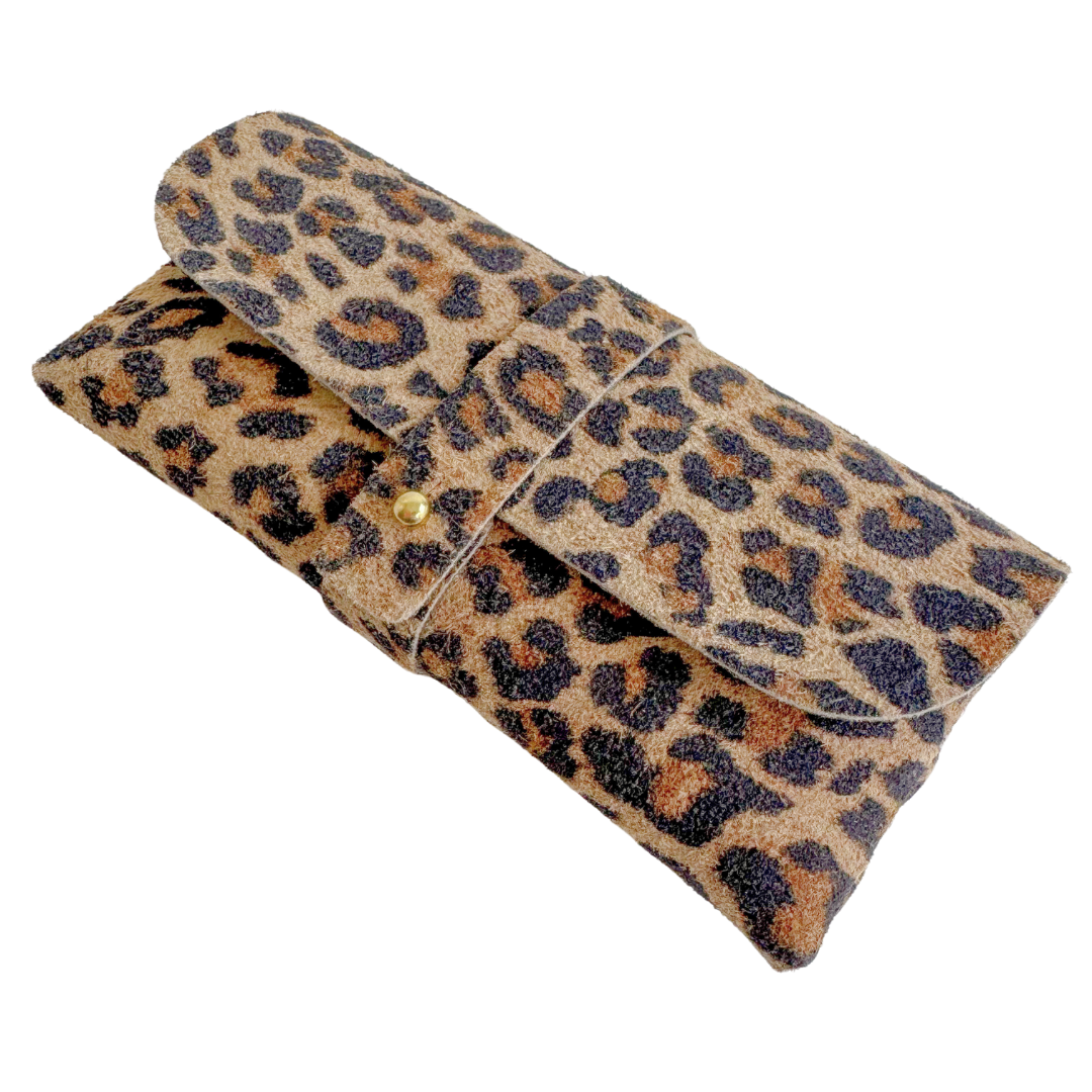 Brillenetui Suède Leder Panter
