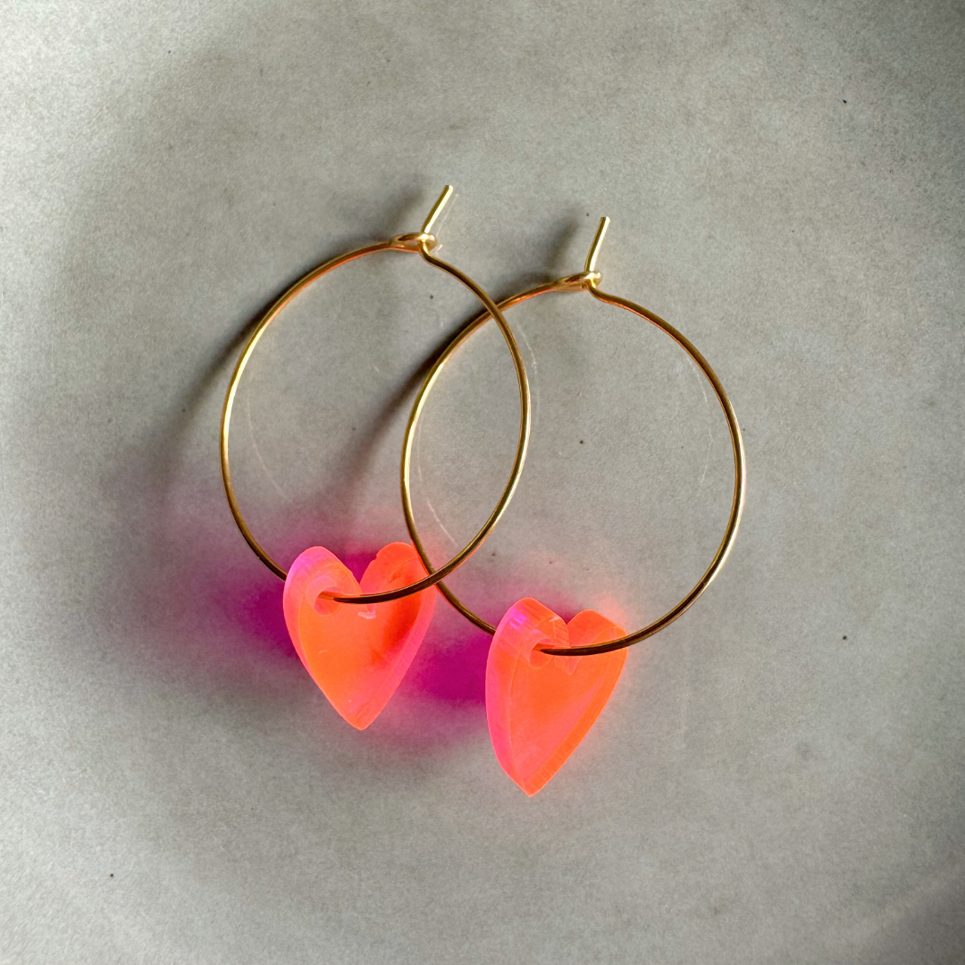 Earrings Creoles Bright Pink | Gold