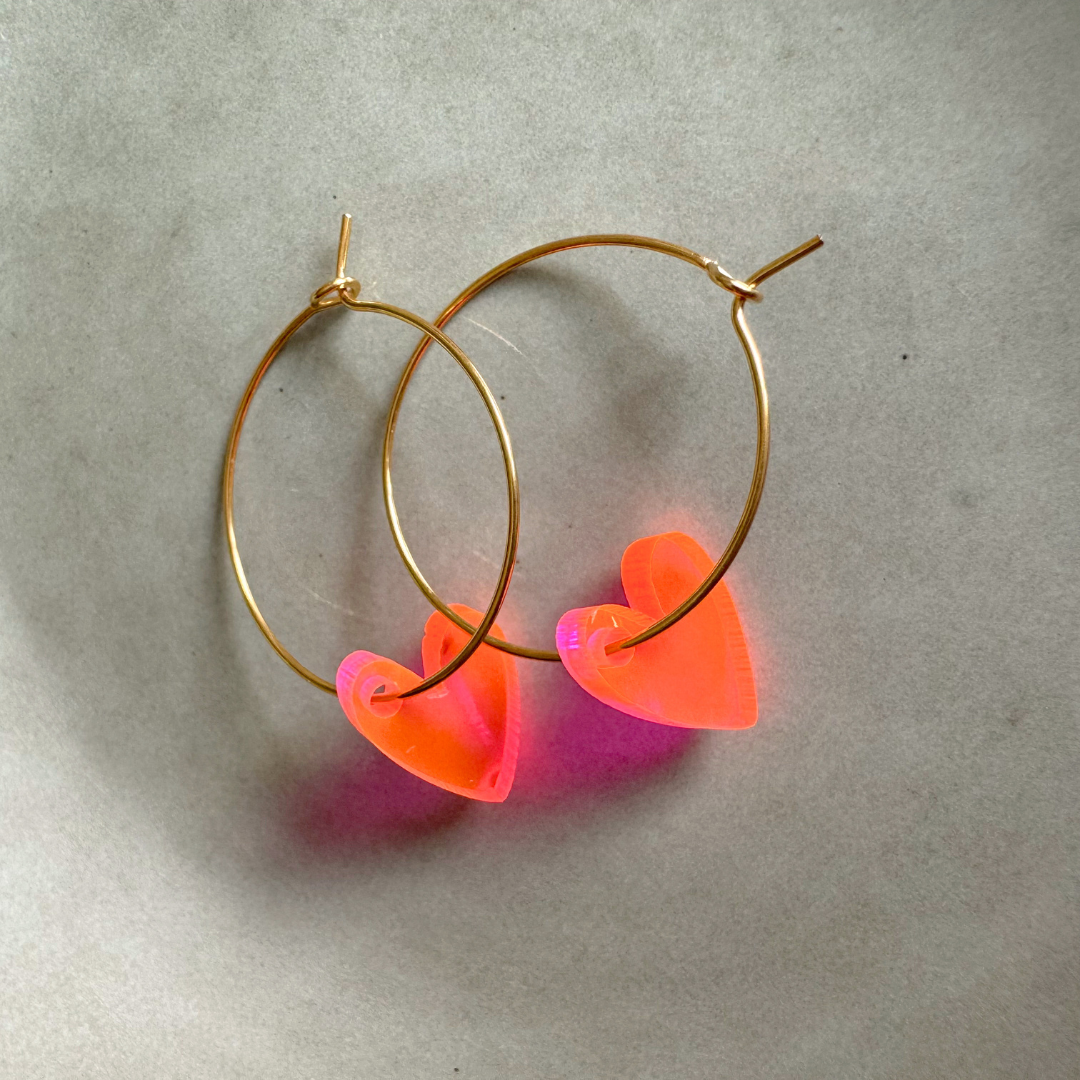 Oorbellen Hoops Lume Charms | Heart Neon Pink