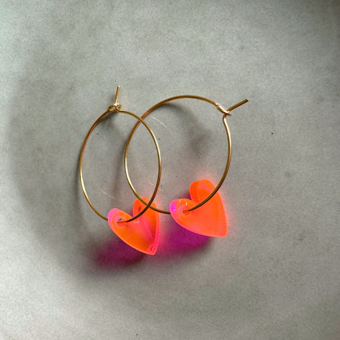 Earrings Creoles Bright Pink | Gold