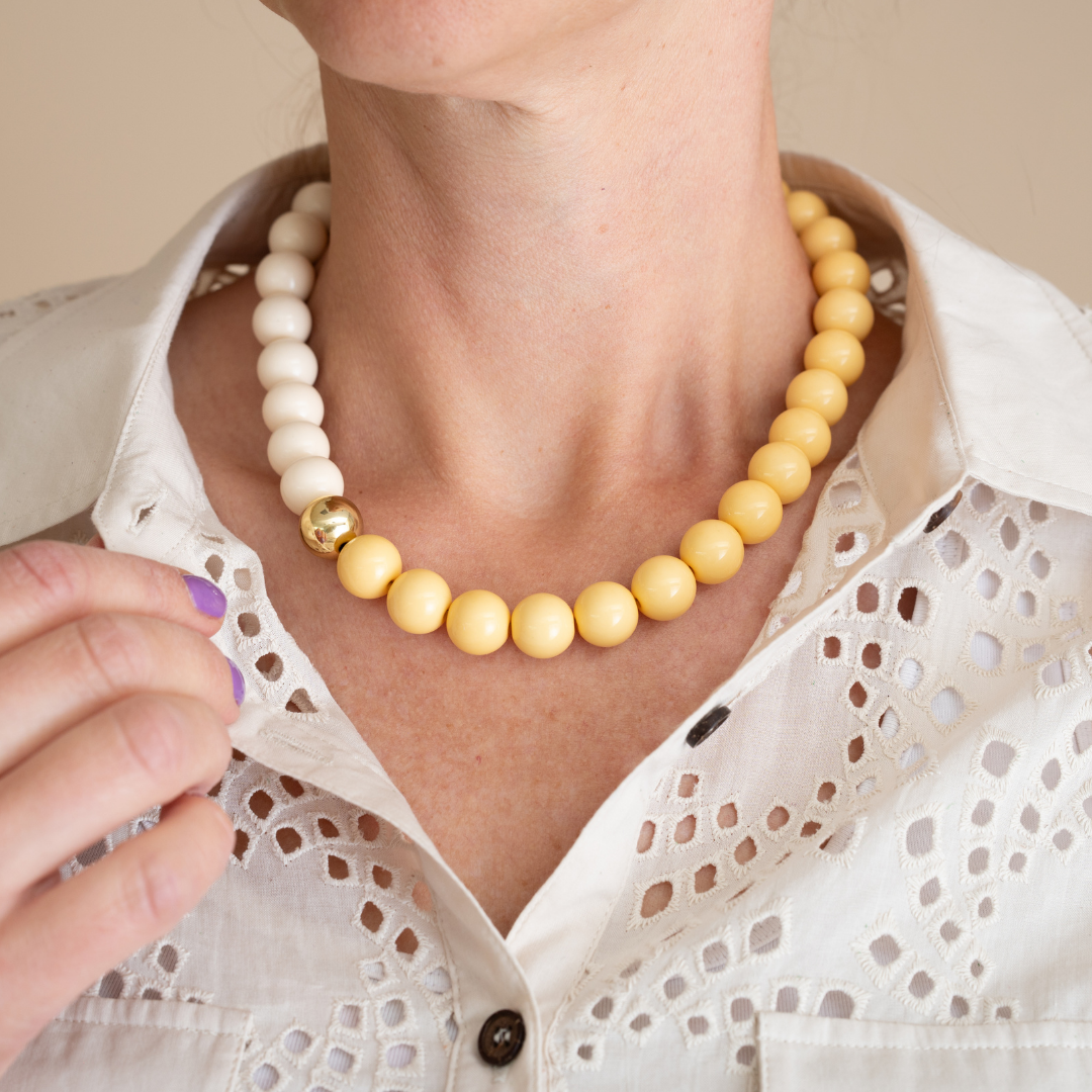 Bold Beads Ketting Two Tone | Cream & Vanille - 14 mm