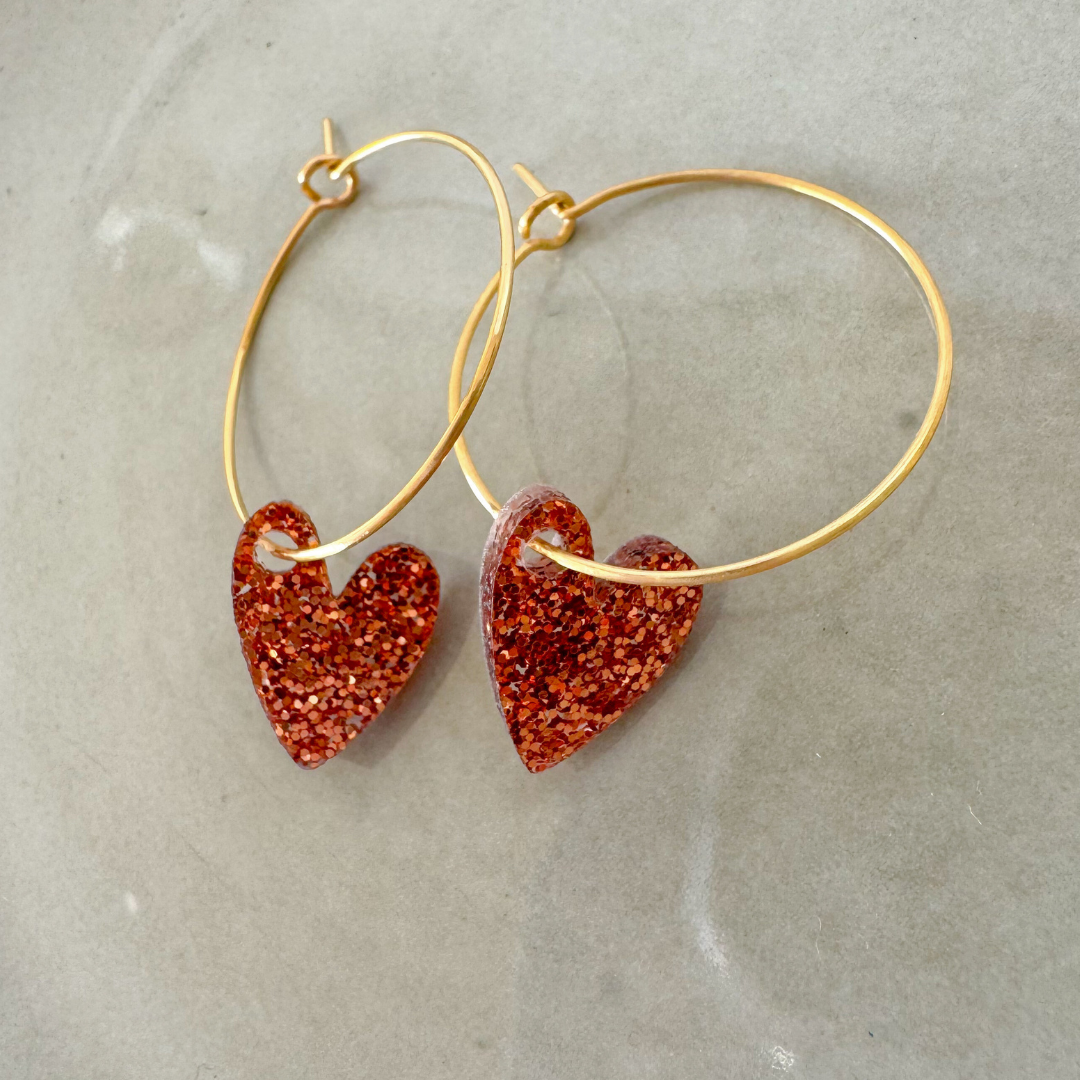 Oorbellen Hoops Lume Charms Festive | Hearts - Copper