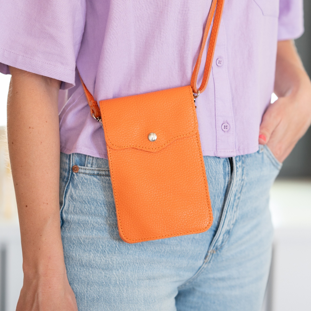Maike phone bag (leather) 2 compartments | Orange